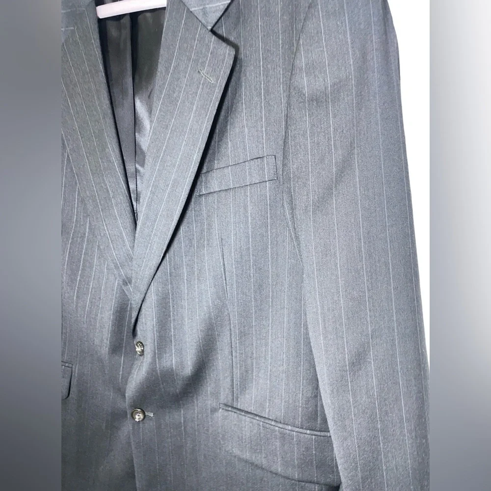Oscar de la Renta Men’s Pinstripe Blazer 46R Wool Charcoal Gray 2-Button Vintage